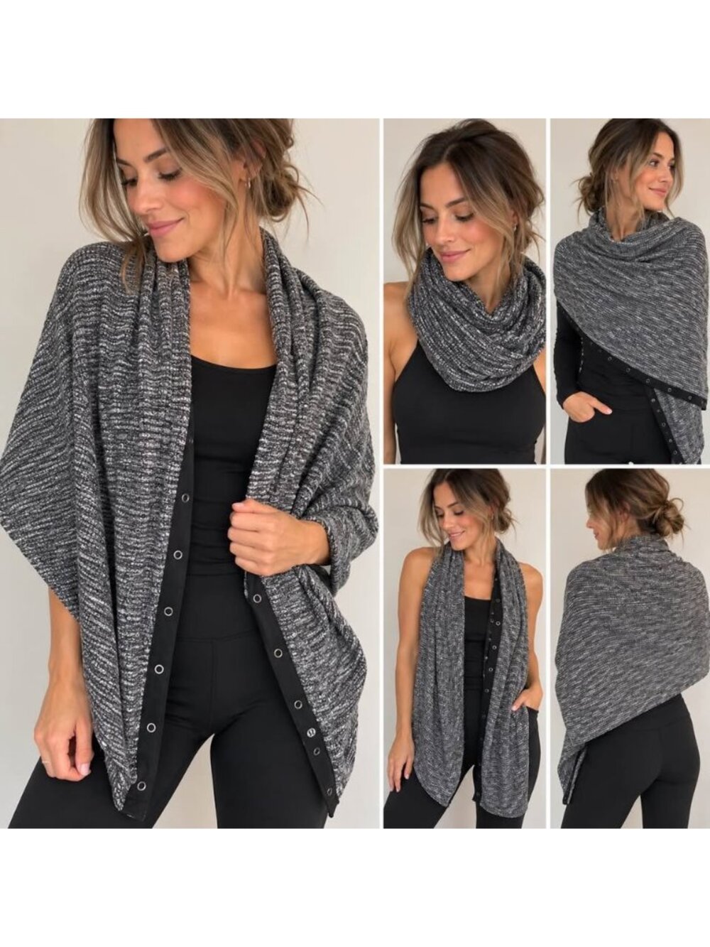 Lululemon Vinyasa Rulu Scarf Wrap Heathered Charcoal Grey Snap One Size